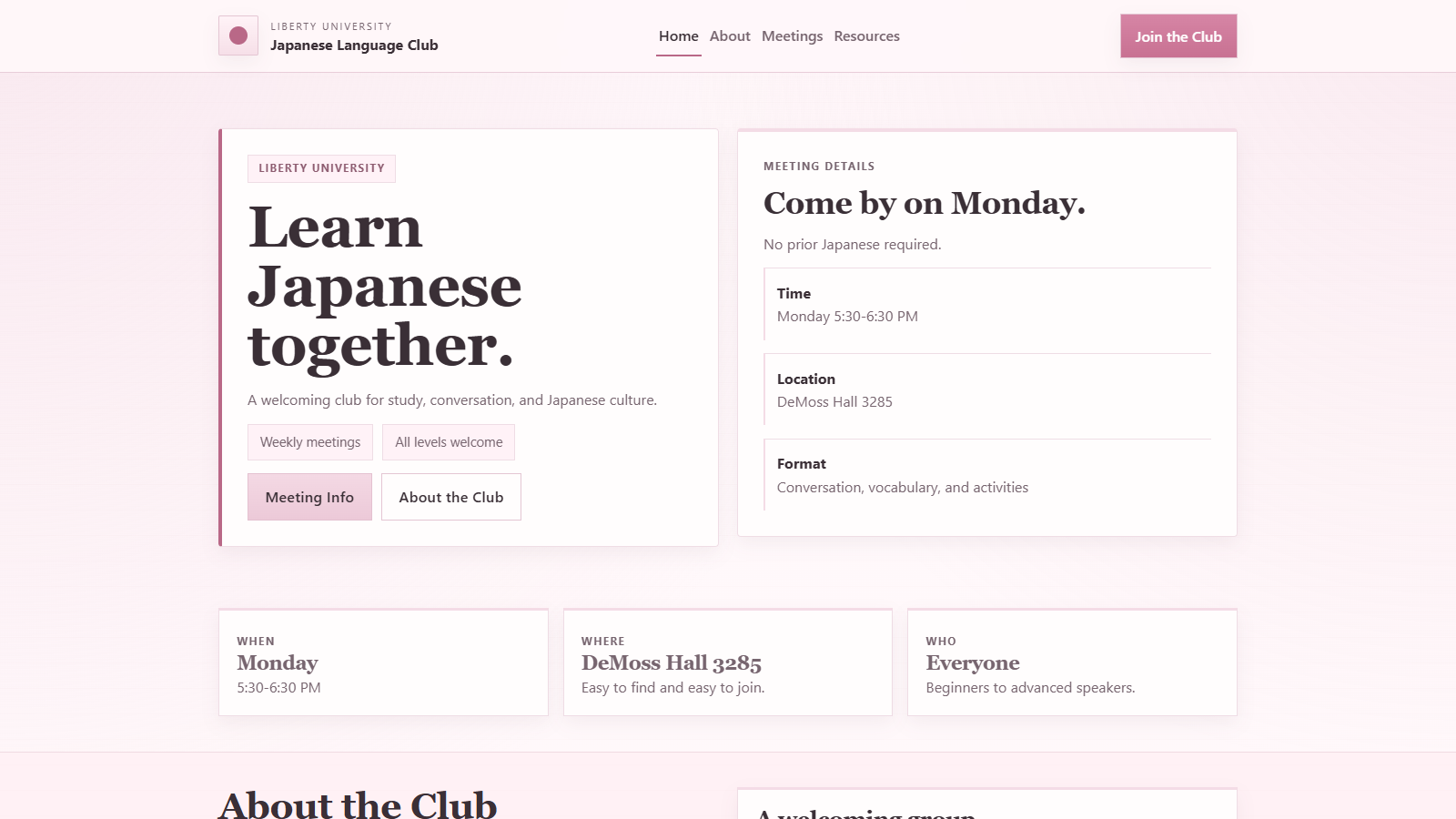 Liberty Japanese Language Club website preview